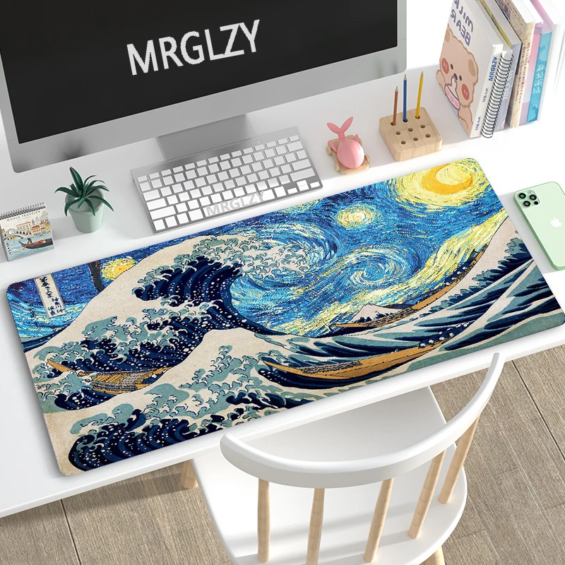 

Giant Waves Mouse Pad Large Japanese-style Mouse Pads Company MouseMat Art Carpet Rugs Gamer Ukiyo-e Keyboard for Laptop 900X400
