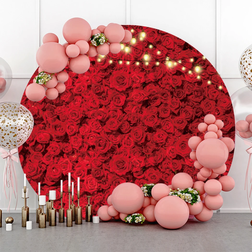 

Red Rose Frame Floral Round Backdrop Party Birthday Background Baby Shower Bridal Decoration Wedding Banner Mariage Ceremony