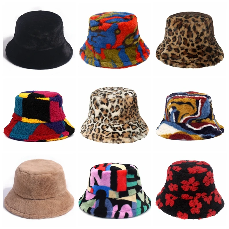 Chapéu de balde de inverno moda feminina leopardo panamá chapéus quentes feminino vintage falso pele pescador boné chapéus para mulher dropshipping