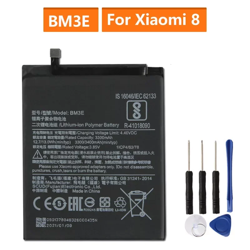 

Battery BM3E For Xiaomi 8 MI8 M8 Rechargeable Phone Battery 3400mAh