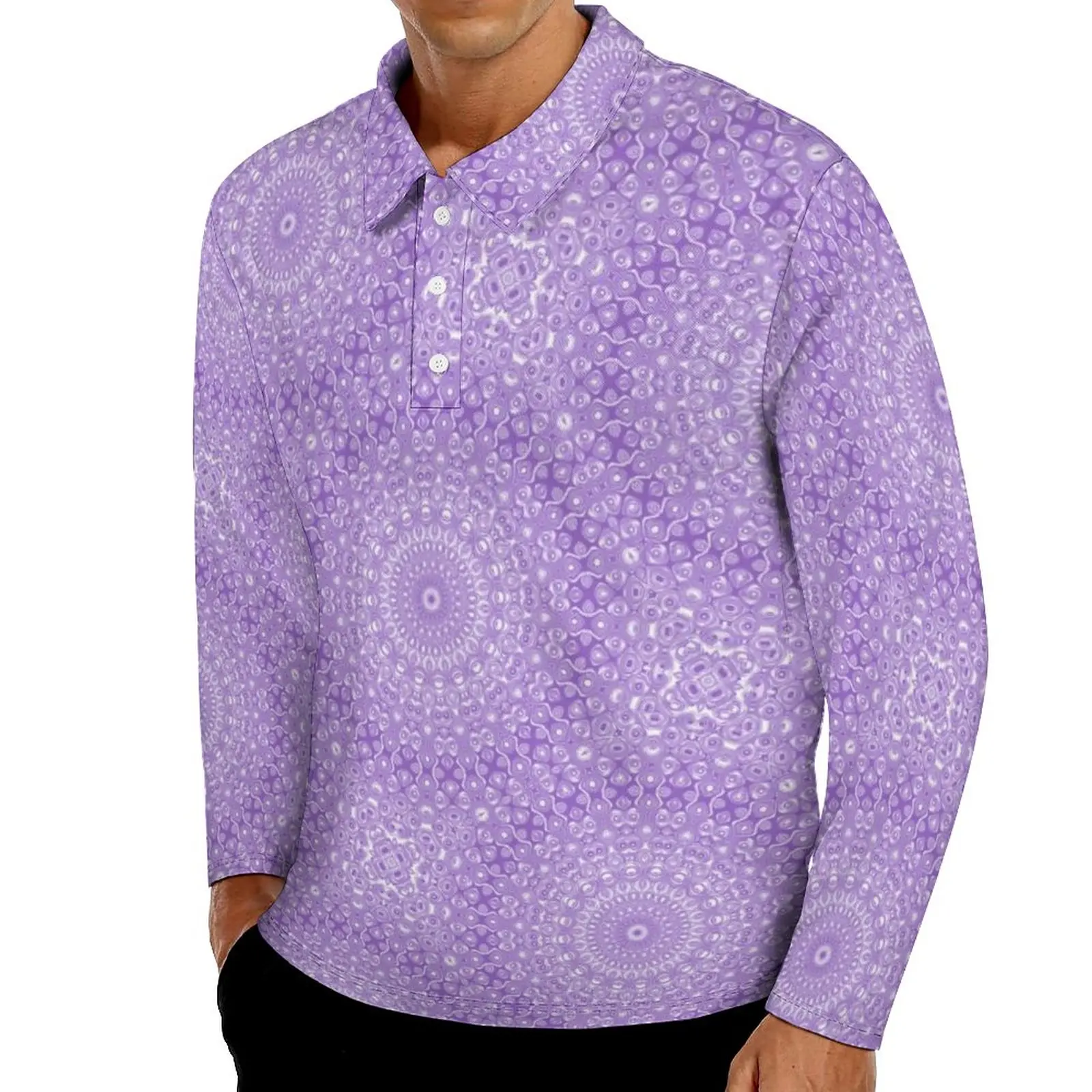 

Рубашка-поло с принтом лаванды, винтажная Повседневная футболка с длинным рукавом, с графическим принтом, фиолетовая и белая, в стиле оверса...