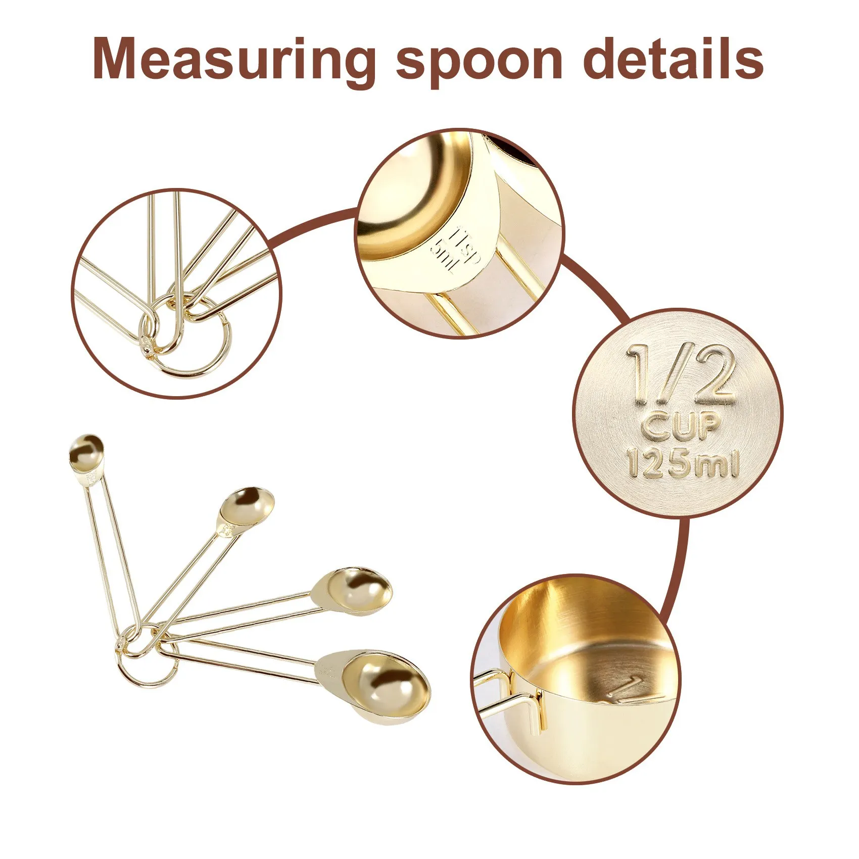 

Gold Measuring Cups Measuring Spoons Set Stainless Steel 8 PIECE Dry and Liquid Ingredients Cooking Utensils