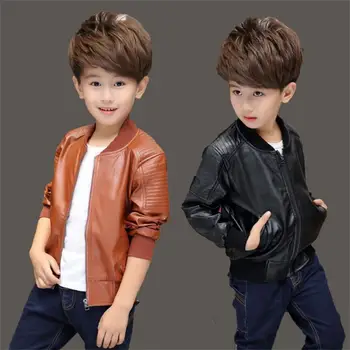 Cut Neatly Standing Collar Biker Simple Pu Fabric Childrens Clothing Mens Outerwear Children Jackets Not Transformative 1