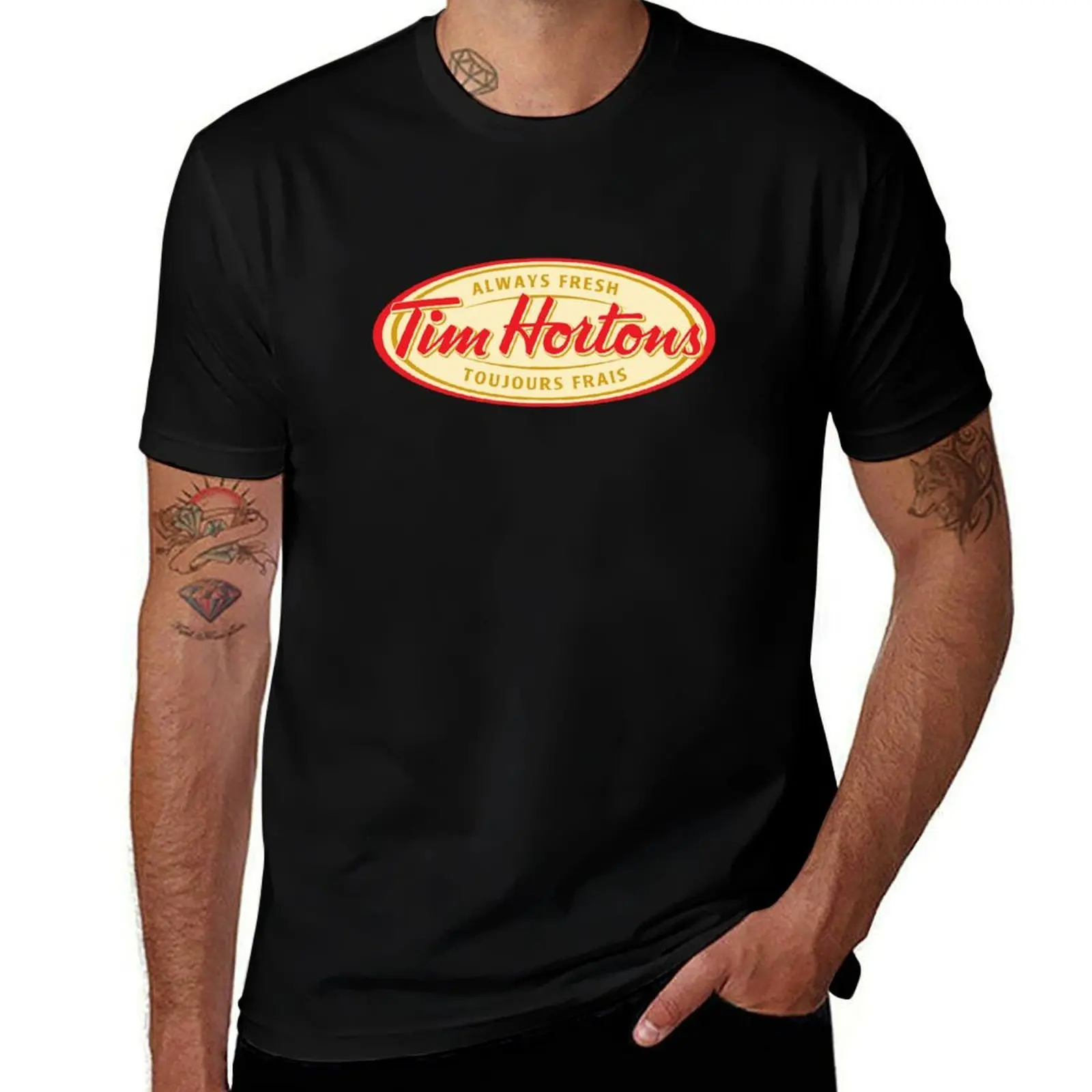 Фото Винтажная футболка с логотипом Tim Hortons, ретро-футболка, 100% хлопок, мужская футболка, облегающая футболка с графическим принтом для мужчин, футболка №1
