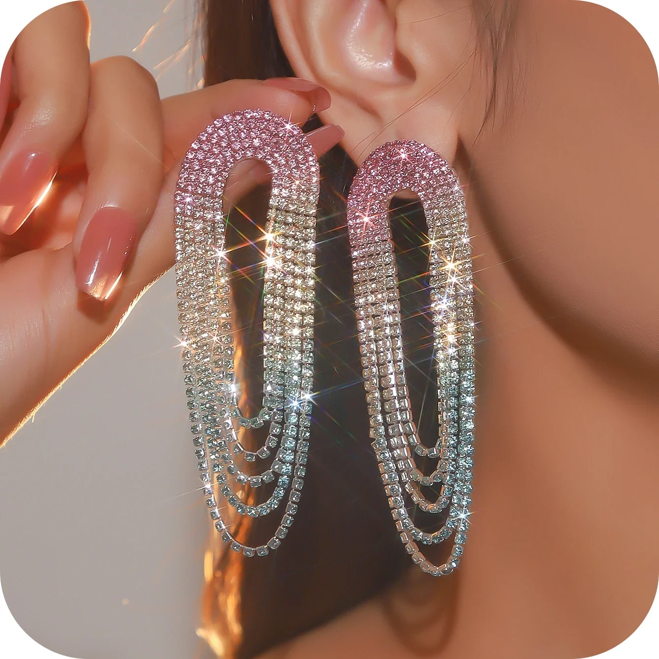 Висячие серьги со стразами для женщин длинные блестящие с кисточками и