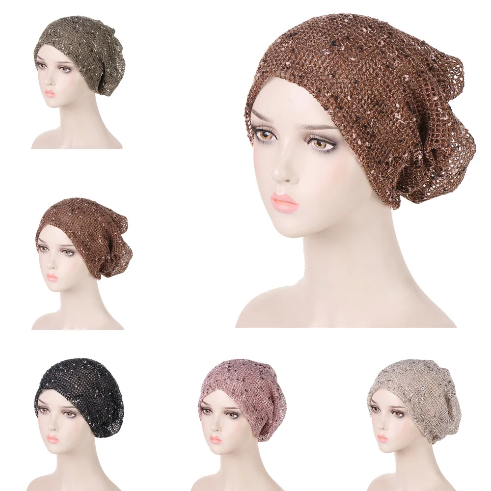 

Spring Summer Mesh Lace Chemo Cap For Women Casual Thin Skullies Beanies Turban Female Bonnet Slouch Pullover Hat Baggy Headwrap