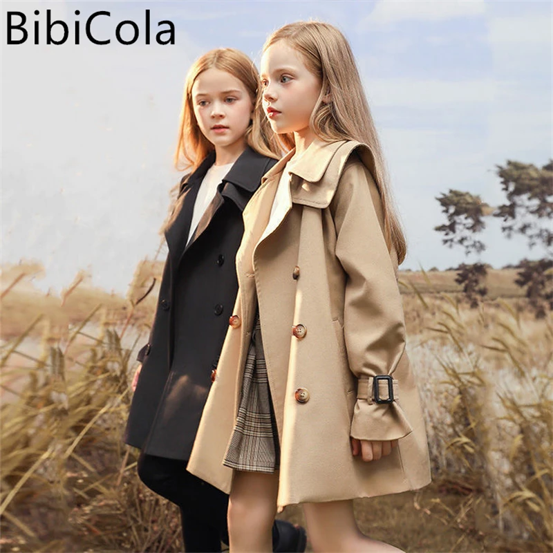 

2022 Spring Autumn Cotton Kids Girls Long Trench Coats Fashion England Style Windbreaker Jacket For Girls Teen Children Clothing