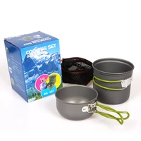 outdoor hiking camping cookware set 1 2 persons portable cooking tableware picnic pot pans bowls with dinnerware gas stove