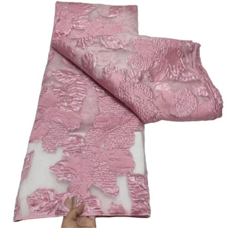 

Розовая африканская Тюлевая Ткань 5 ярдов, атласный принт, Высококачественная Женская кружевная нигерийская парча 2023 для шитья женского платья