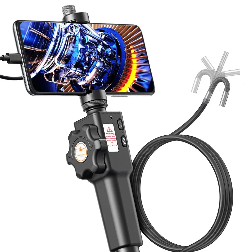 

Teslong 2-Way Articulation Probe Borescope Industrial Camera 180 Wide Angle View Car Engine Inspection Camera Video Endoscope