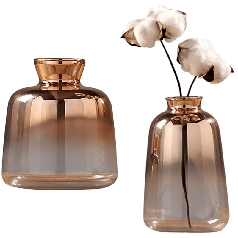 

Стеклянная ваза с гальваническим покрытием, стеклянные вазы для цветов, для домашнего декора, для сухих цветов, 11X9 см, 14X9 см, 2 шт.