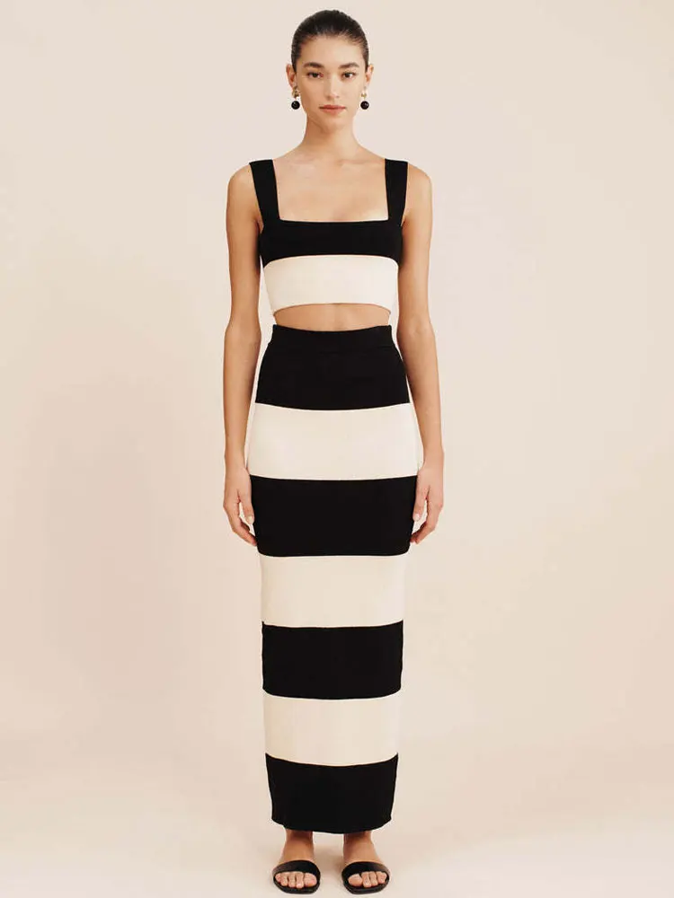 Черный/белый вязаный полосатый комплект 2024 модный праздничный повседневный юбка