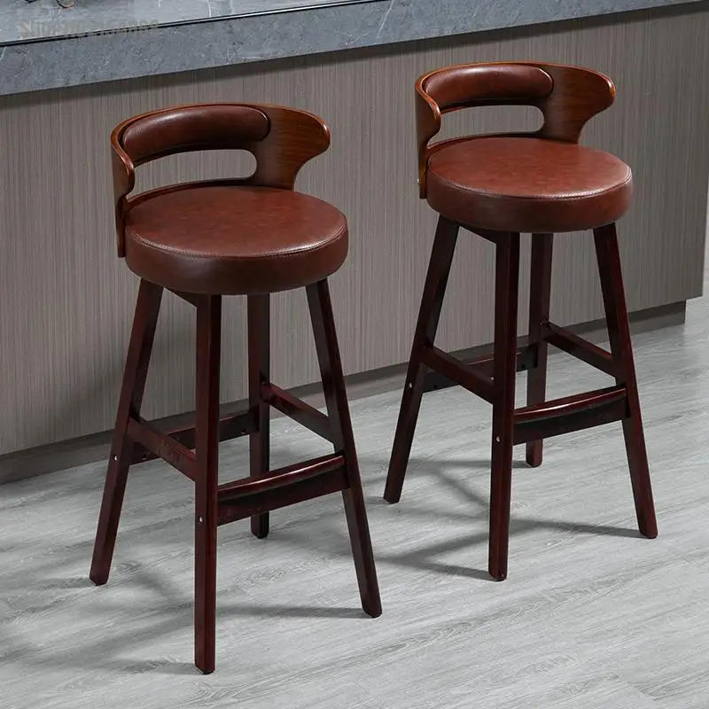 Solid wood bar chair Nordic high stool home back front desk cashier simple | Bar Chairs