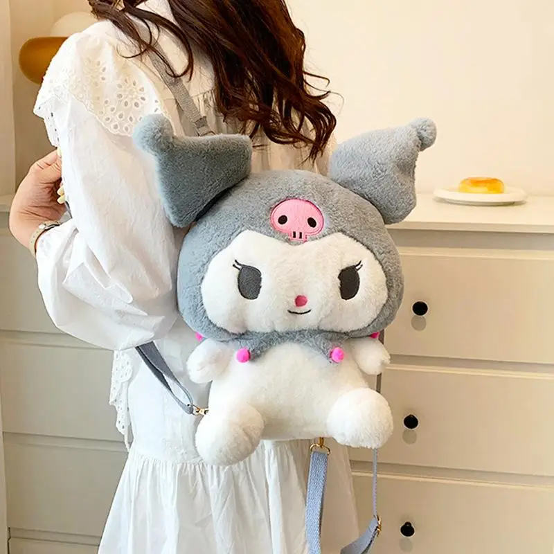 

Sanrio Kuromi Cartoon Plush Backpack Kawaii Cartoon My Melody Cinnamoroll Shoulder Messenger Bag Adorable Soft Stuffed Animals