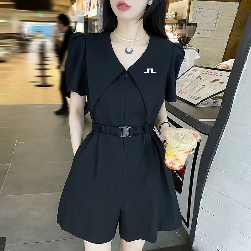 

Golf women's navy collar wide leg shorts jumpsuit women's 2023 summer loose high waist cargo pants