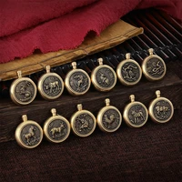 12pcs brass round zodiac sign charms 12 constellation pendants beads diy for necklace bracelet jewelry making and crafting