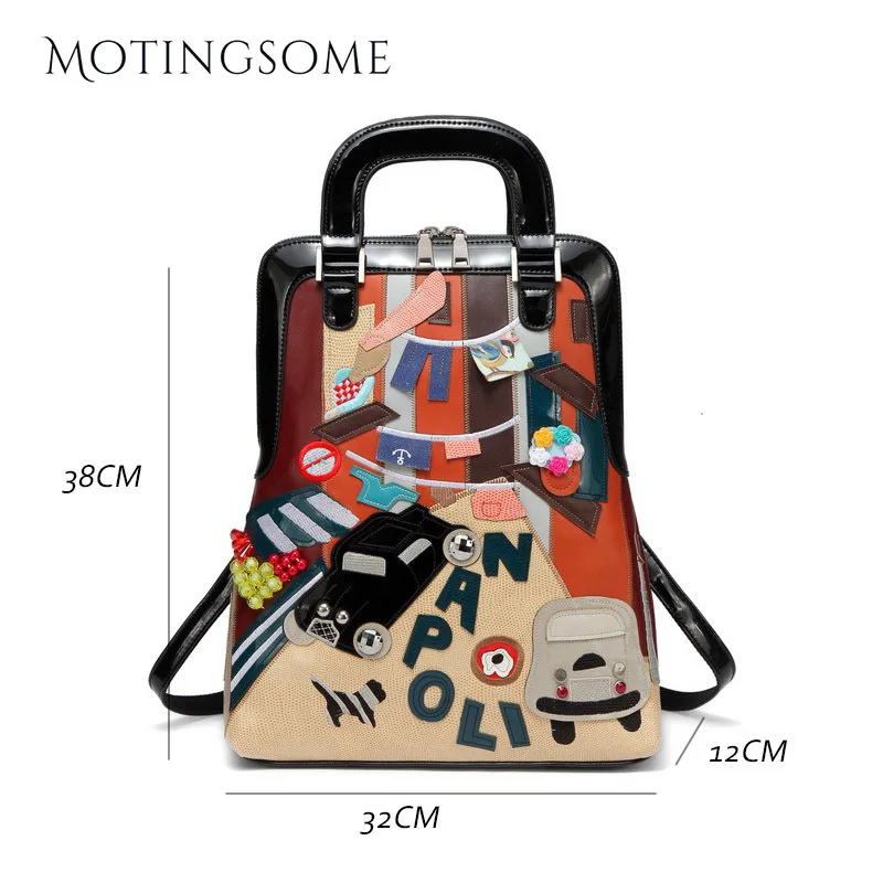 Женский рюкзак в национальном стиле кожаный с вышитым рисунком автомобиля милый