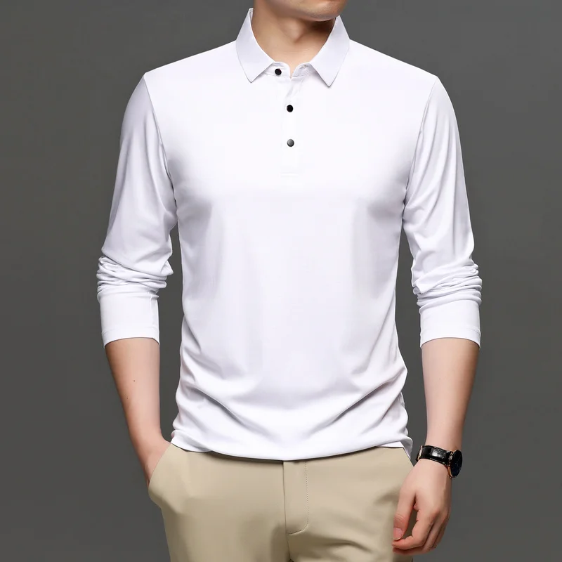 

Рубашка-поло мужская классическая из натурального хлопка, с длинным рукавом