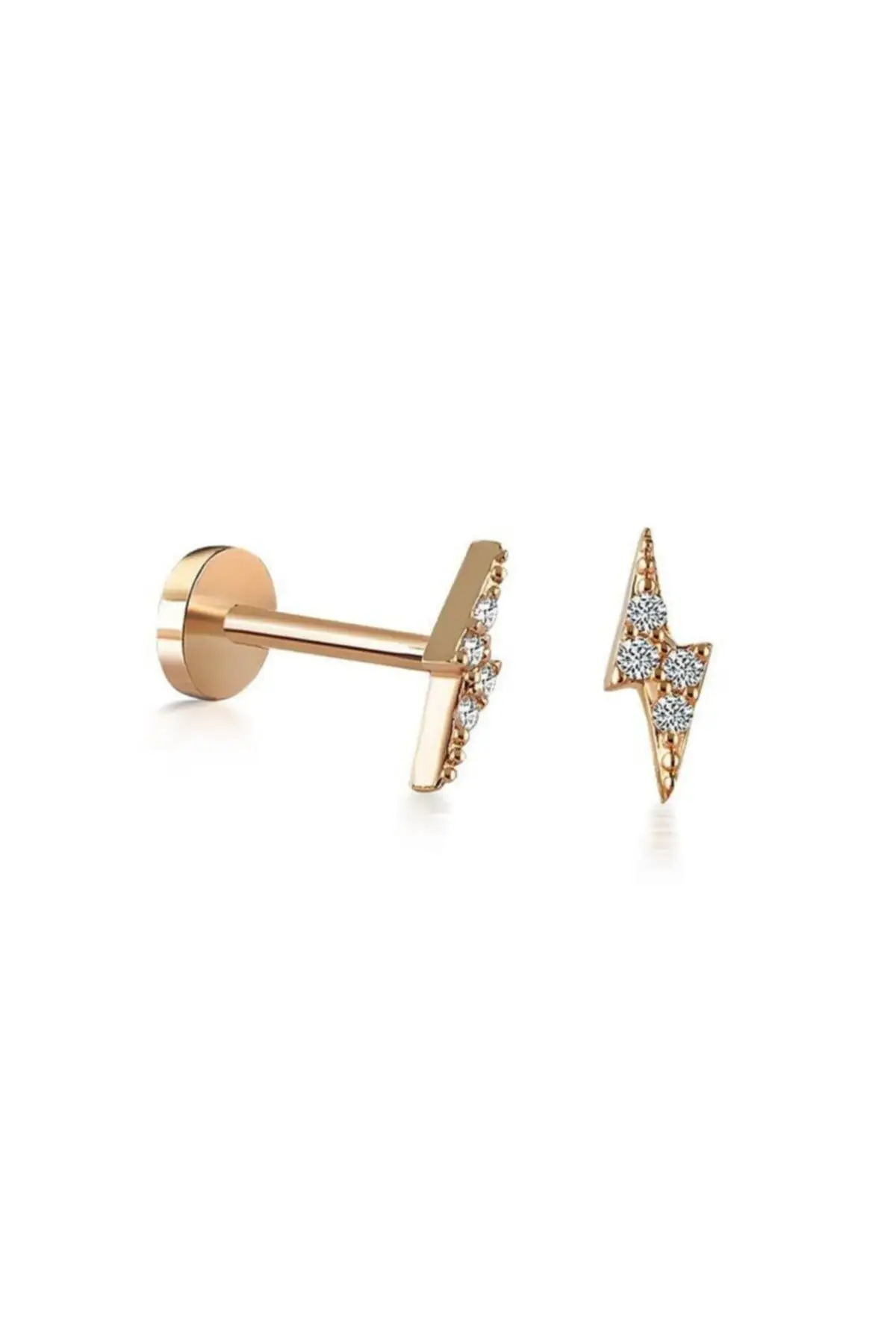 

14 carat Gold Rose Lightning Tragus Earrings