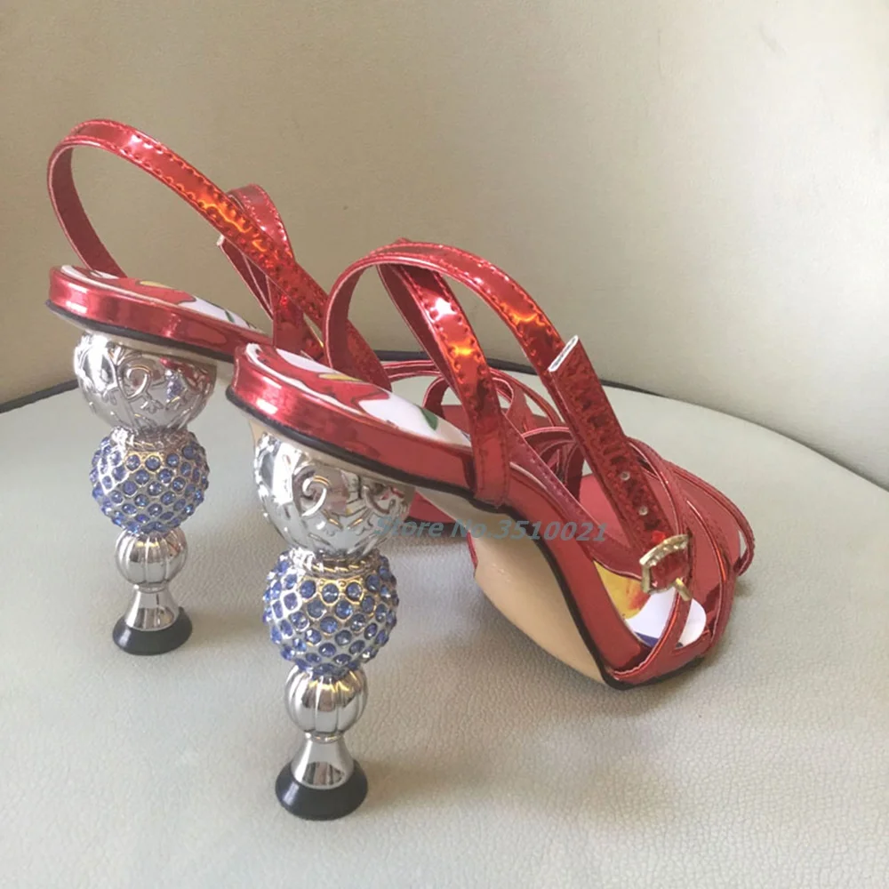 Diamond-studded Cylindrical Heel 2022 Summer New Colorblock Cross Strap Sandals Multicolor Novelty Style Summer Women's High Hee