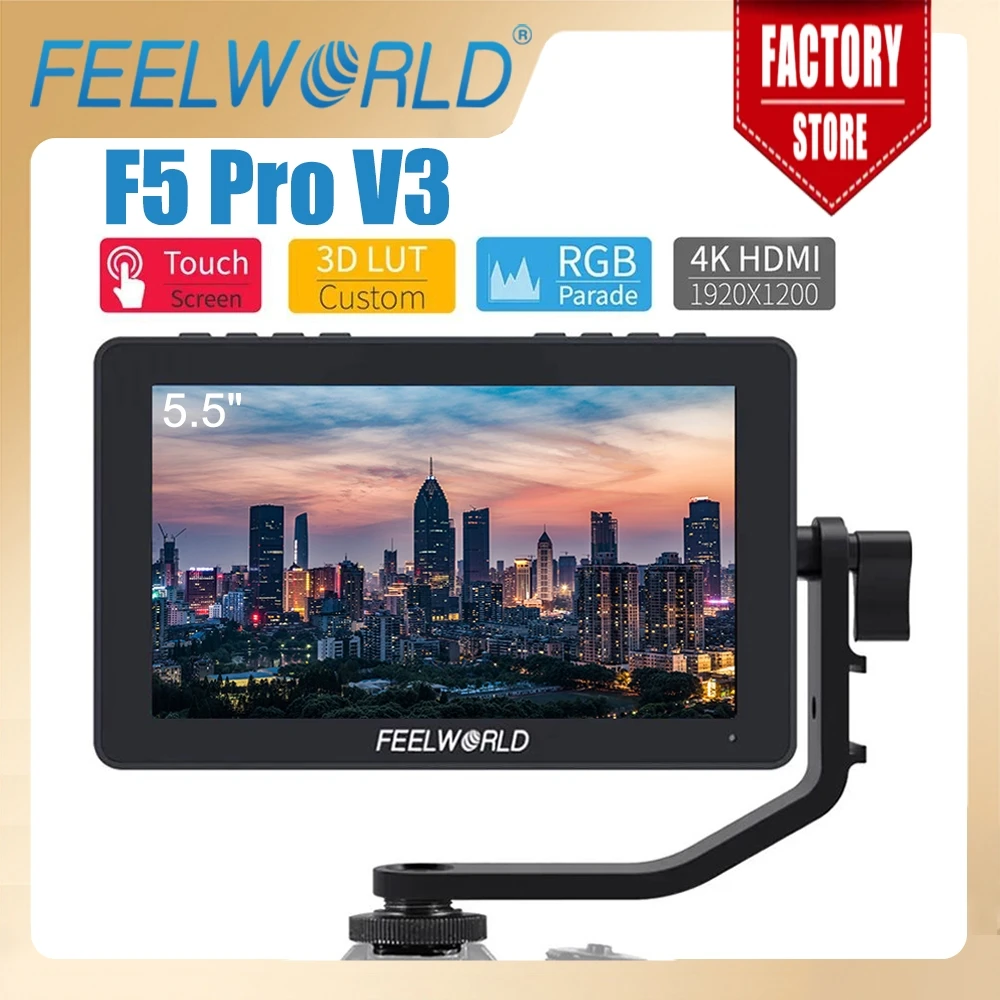 

FEELWORLD 5.5 Inch F5 Pro V3 3D LUT Touch Screen DSLR Camera Field Monitor 4K HDMI Input Output Wireless Transmission LED Light