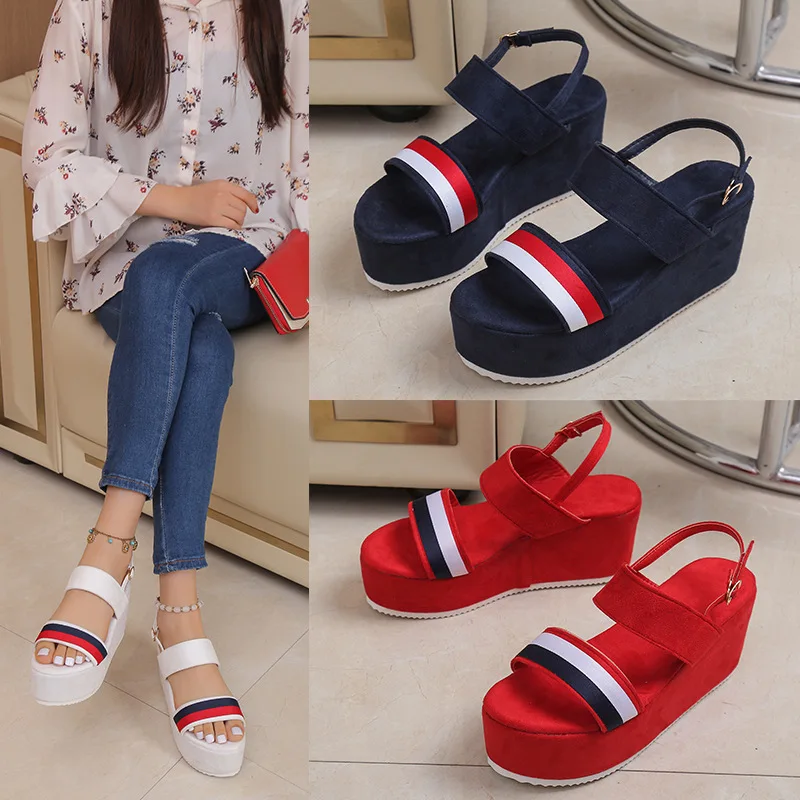 

Platform Women Summer Sandals Wedges Casual Beach Sandals Mixed Color Slip on Buckle Sandales Femmes Large Size 36-43 Sandalias