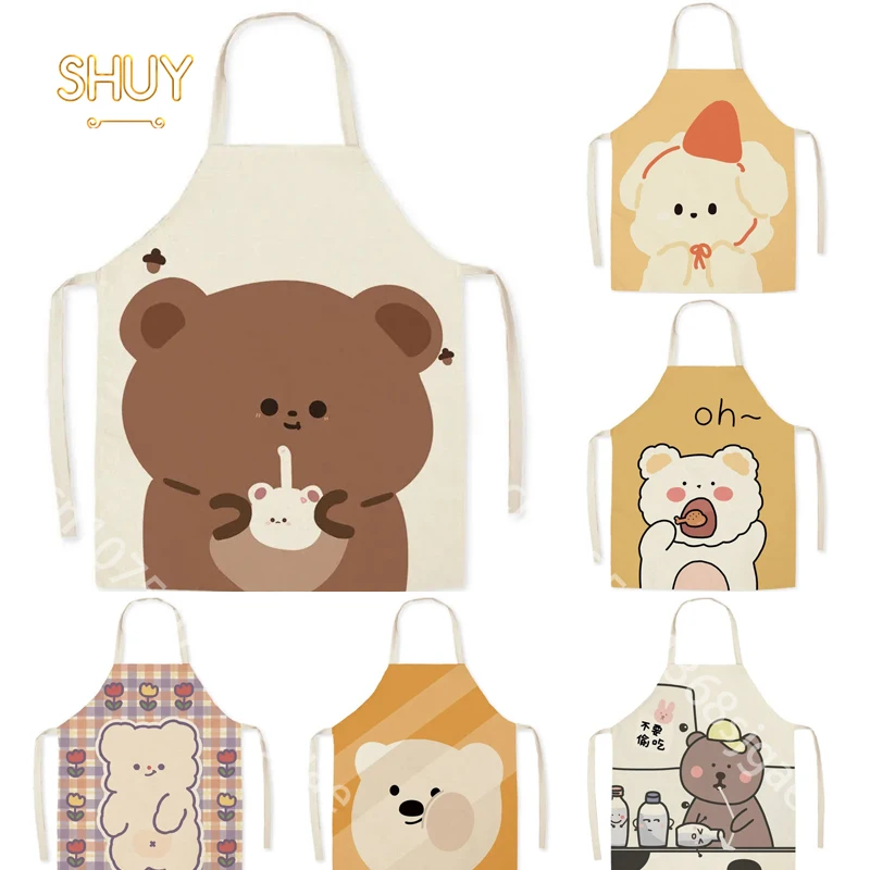 

Cute Cartoon Bear Apron Kitchen Kids Baking Housework Cleaning Parent-child Aprons Restaurant Sleeveless Cooking Chef Adults Bib