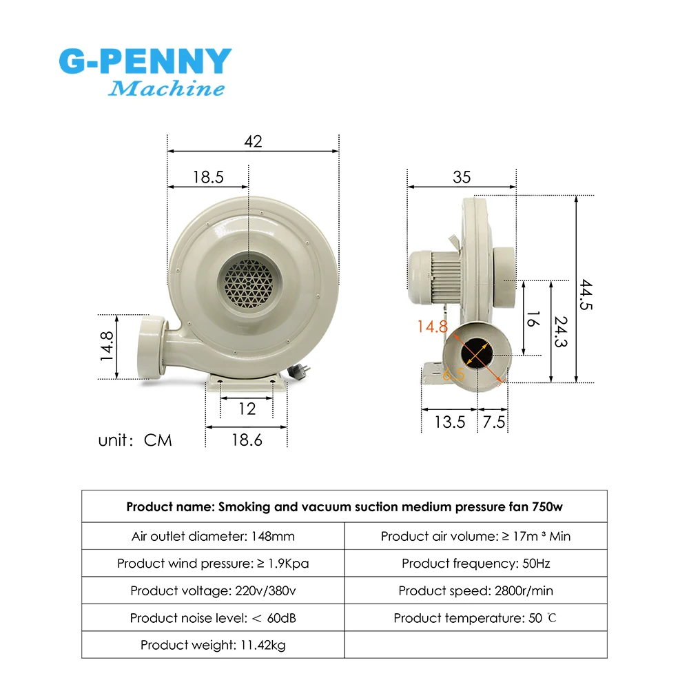 G-Penny центробежный вентилятор среднего давления 750 Вт 1100 220 В/380 В вытяжной