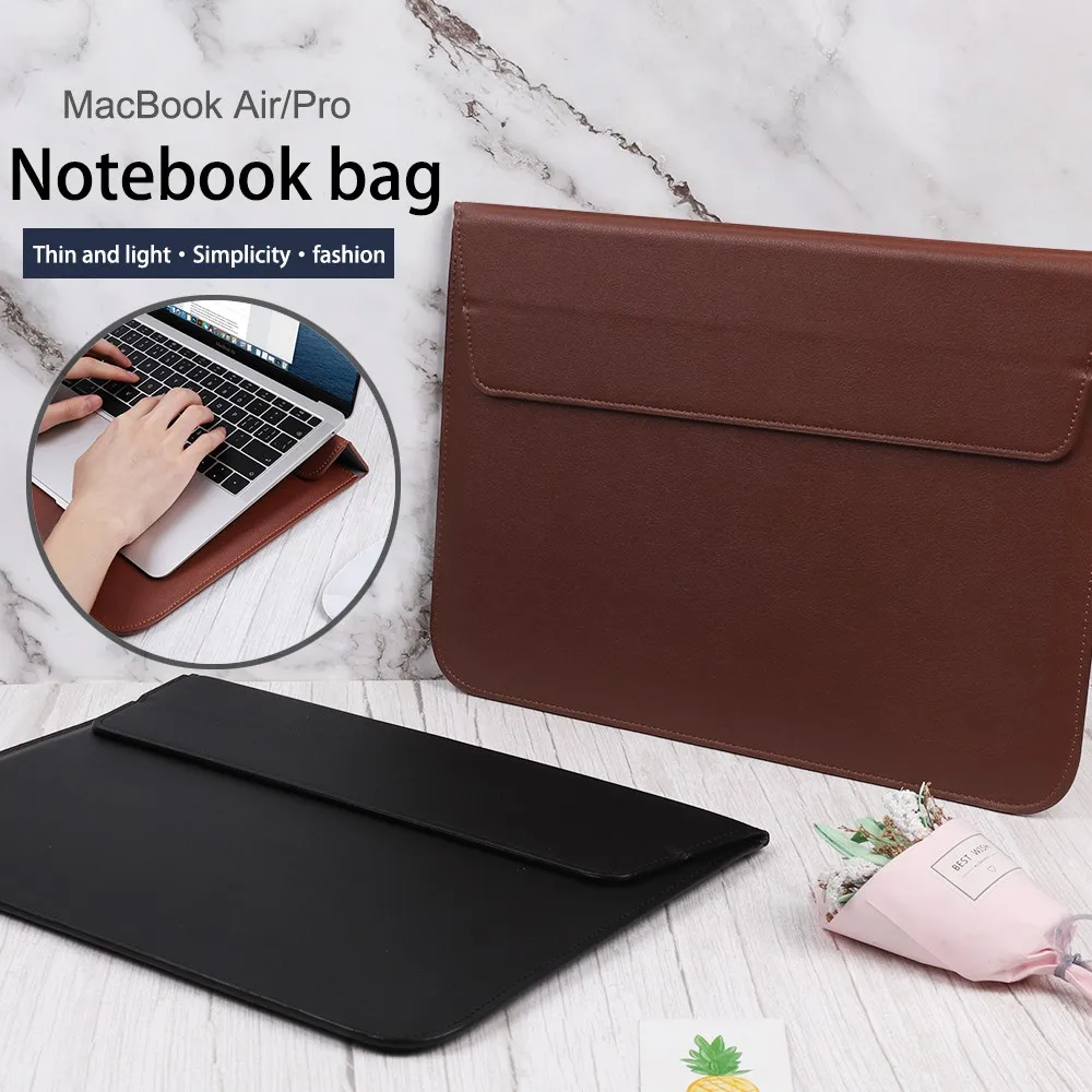 

Laptop Sleeve for MacBook Air Pro Retina 11 12 13 15 inch PU Leather Envelope Bags with Stand Function Slim Carrying Bag