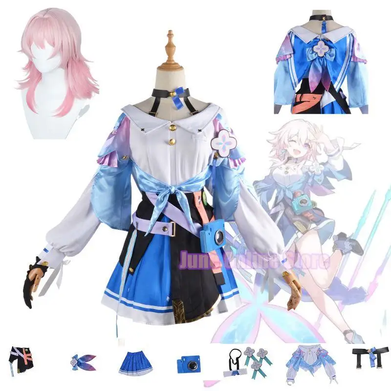 

Honkai Star Rail March 7th Cosplay Costume Dress for Girls Women Uniform Anime Pink Wig Halloween Carnival Party Disguise Suit