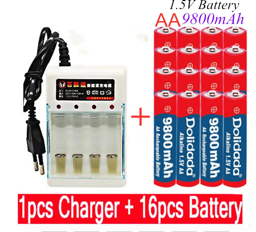 

New Brand AA rechargeable battery 9800mAh 1.5V New Alkaline Rechargeable batery for led light toy mp3 Free shipping charger