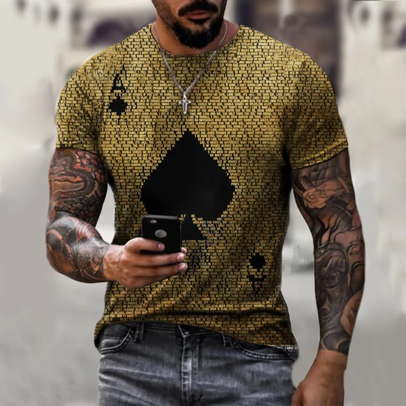 

2022 hot sale fashion men's summer T-shirt poker letter printing short-sleeved O-neck pullover top casual T-shirt men's streetwe