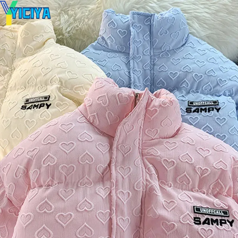 YICIYA Woman's Winter Parkas 2023 Stand Collar Cotton Jacket Tide Casual Loose Wind Thickened Bread Cotton Jacket Coat For Women