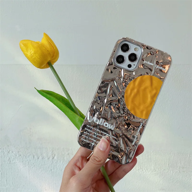 

Plating Fold Yellow Circle Phone Cover Case for iPhone 14 13 12 11 Pro Max Plus