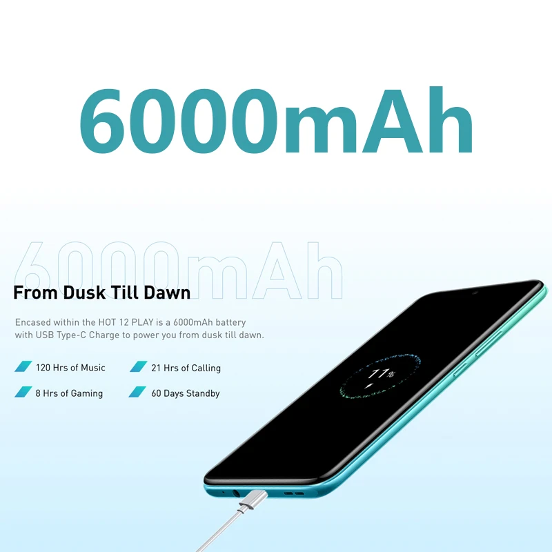 Infinix Hot 12 Play 4GB 64GB 6000mAh Smartphone Battery 6.82'' HD+ Display Helio G35 13MP AI Dual Rear Camera Android 11