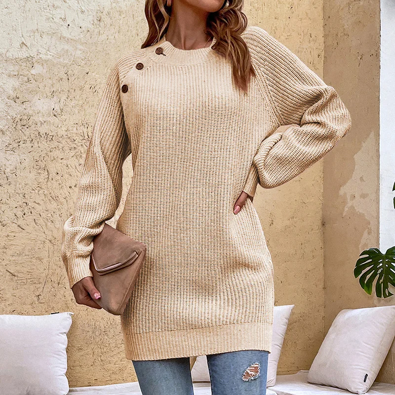 

Autumn Winter New Style Knitted Long Women Sweater Loose Soft Pink Long Sleeve Crew Neck Female Pullovers Femme Jumpers Tops