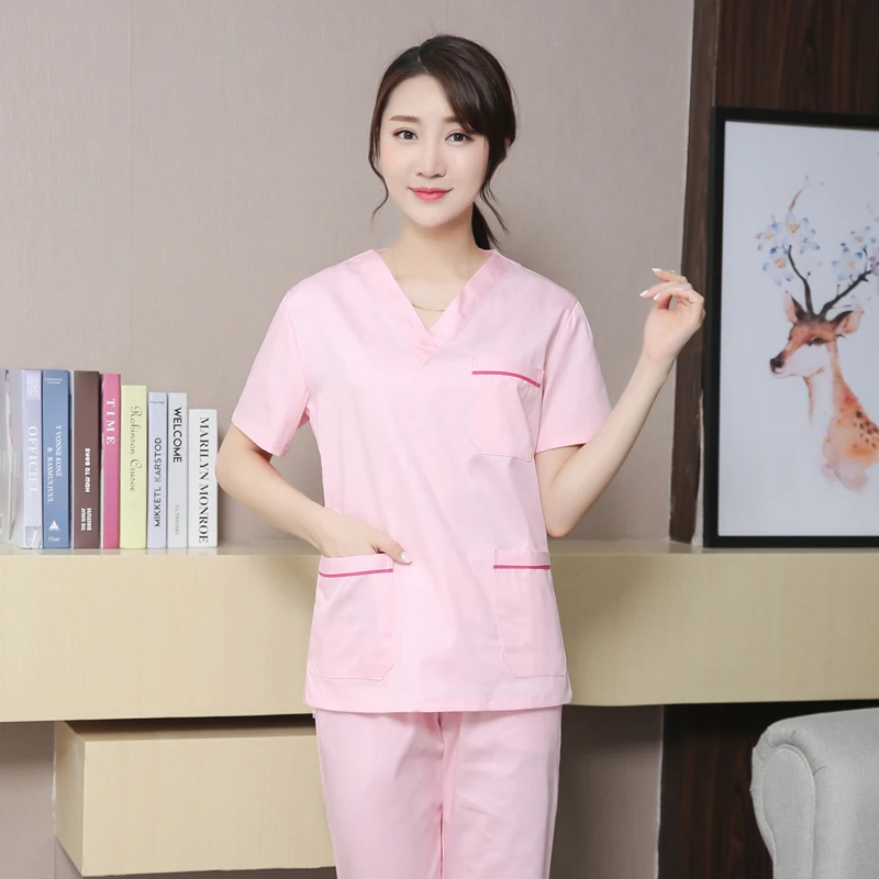 

Scrub Shirt Women Medical Uniform VNeck Scrub Top Short Sleeve Veterinary Workwear Doctor Costume Cotton Nurse Clothes Plug Size