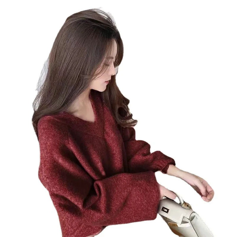 Милый розовый свитер в японском стиле для девушек свободные вязаные пуловеры с