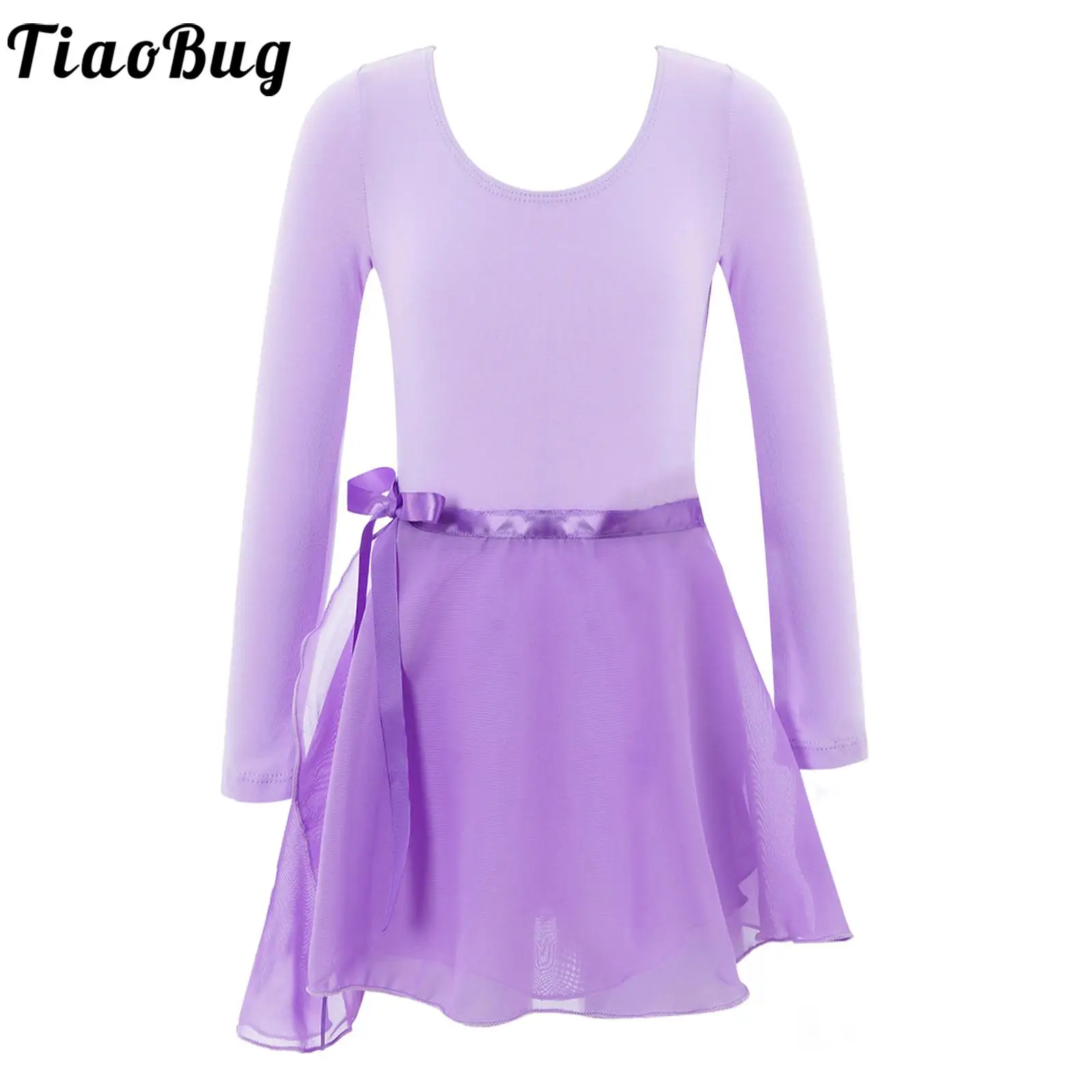 

Kids Girls Ballet Leotards Gymnastics Costume Long Sleeve Cotton Ballet Chiffon Tutu Dress Dance Class Training Wear Skirt Set