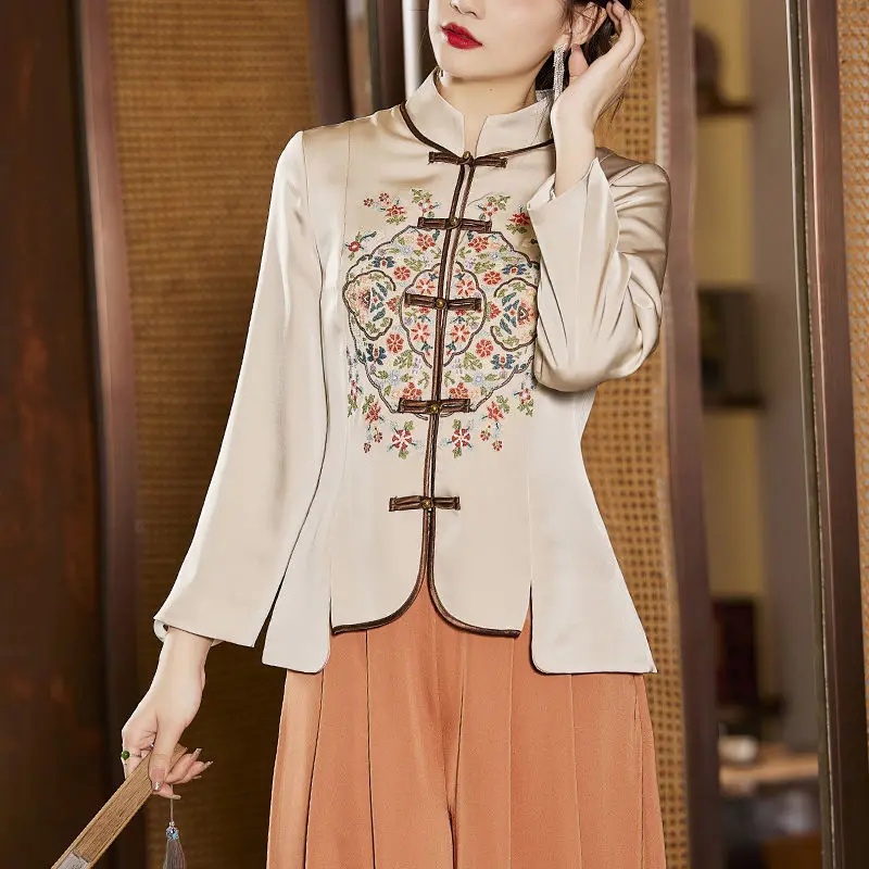 

Женское модифицированное платье-Ципао Tang в китайском стиле, осень 2023, китайское шикарное чайное платье, повседневная китайская модель, блузка, Женский Топ