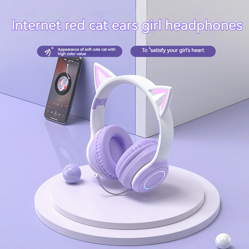 

Беспроводная Bluetooth-гарнитура с микрофоном и кошачьими ушками
