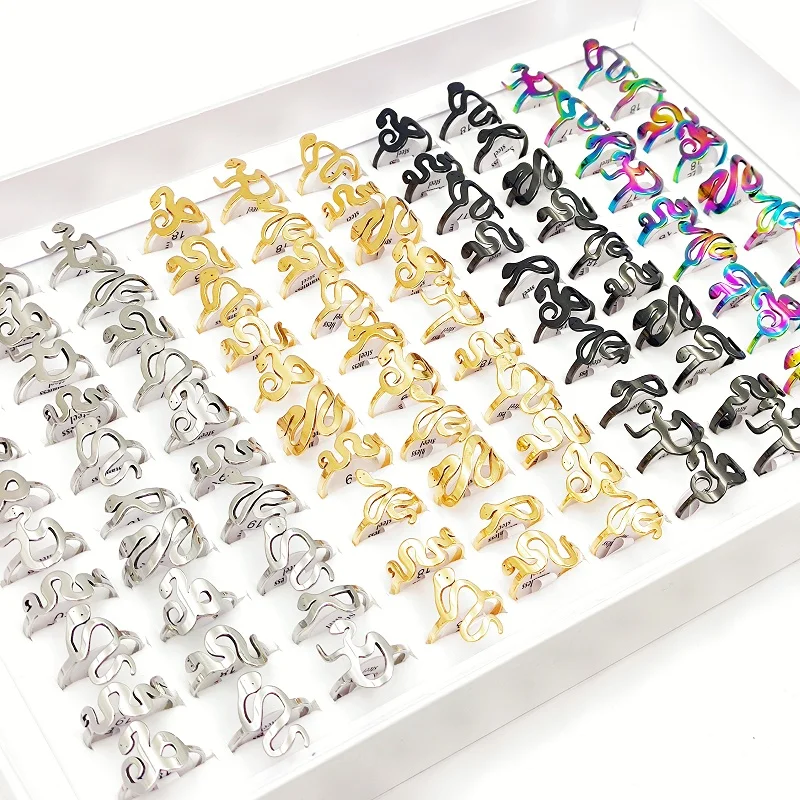 

20/30/50pcs/Lot New Trendy Stainless Steel Snake Animal Rings for Men and Women Mixed Fashion Charm Jewelry Party Gift Wholesale