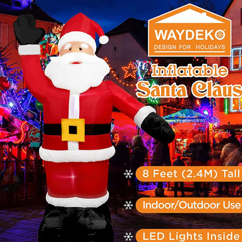 

2,4 м надувной Санта-Клаус, светящийся Рождественский уличный светильник, светодиодный светящийся гигантский праздник, новый год 2023, Рождест...