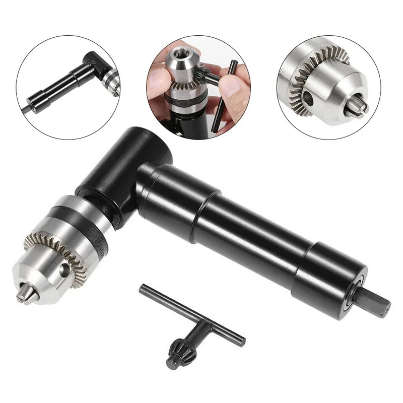 

90 Degree Right Angle Electric Drill Corner 8mm Hex Shank Turning Device Bend Extending Keyless Three-jaw Chuck Range 1-10mm
