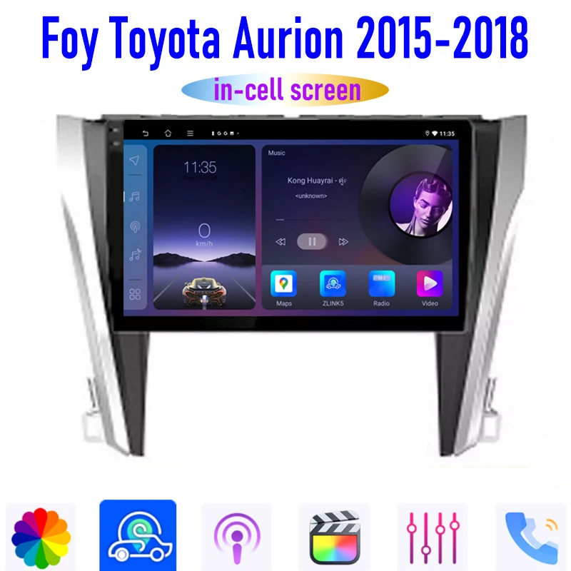 Фото Автомагнитола 10 дюймов для Toyota Aurion 2015-2018 с беспроводным CarPlay, Apple Android 15, GPS, управлением с руля, Bluetooth №2