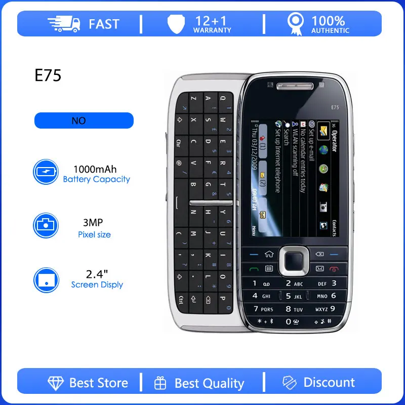 Фото Восстановленный оригинальный мобильный телефон E75 3G с одной SIM-картой, разблокированный GSM 900/1800, с русской, арабской, ивритской клавиатурой, произведено в Финляндии №1