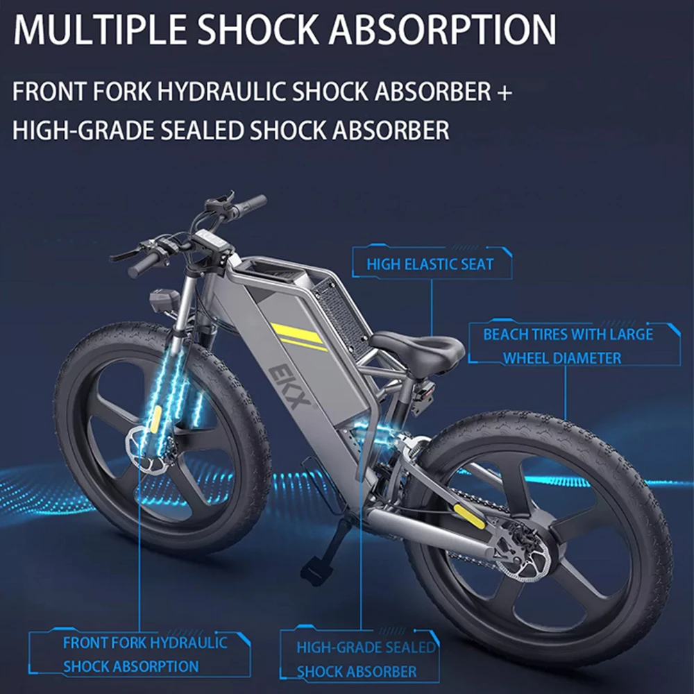EKX T26 Electric Bike 2000W Brushless Motor 48V 25AH Lithium Battery Mountain EBike 50km/H 26 Inch 4.0 Fat Tire Oil Brake Ebikes
