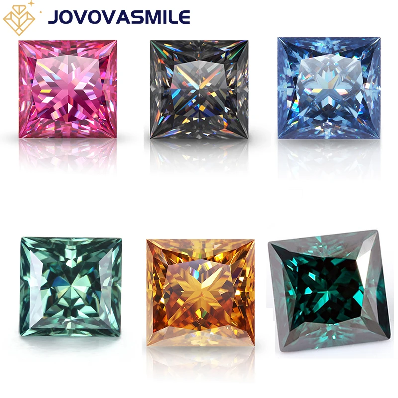 JOVOVASMILE Princess Cut Moissanite Dark Green Pink Blue Grey Champagne 2.5ct 3.5ct 1.5ct 6ct D Color VVS1 Loose Lab Diamond