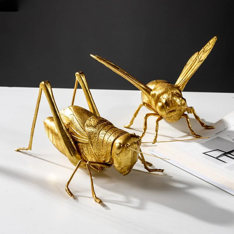 

Золотая Статуя насекомых Mantis/cricket, украшение для стола, скульптура из пчелы, имитация насекомых, украшения для гостиной