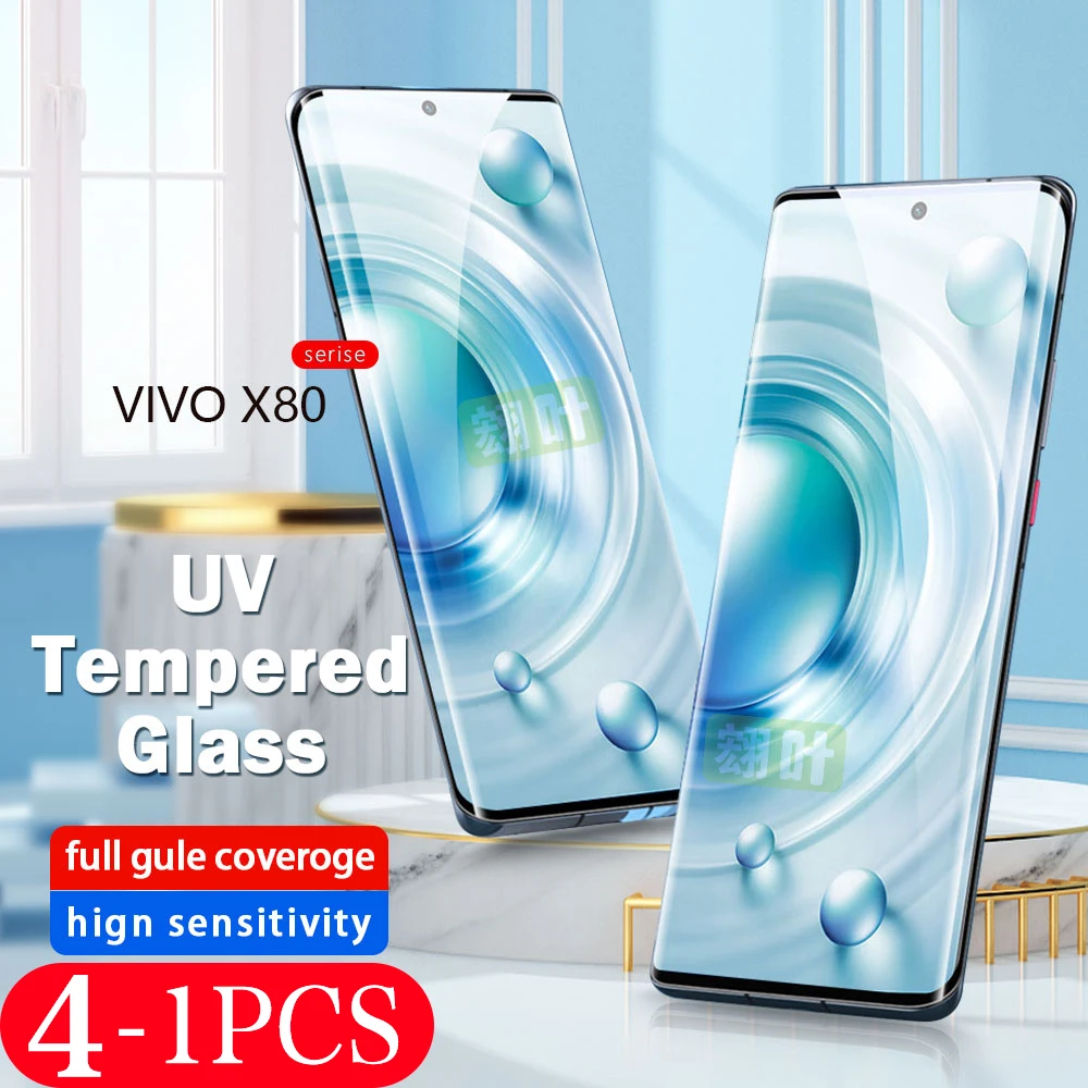 

4-1Pcs 9D cover For vivo X70 x60 x60T x50 pro plus UV Tempered glass phone screen protector x80 X60S protective film smartphone